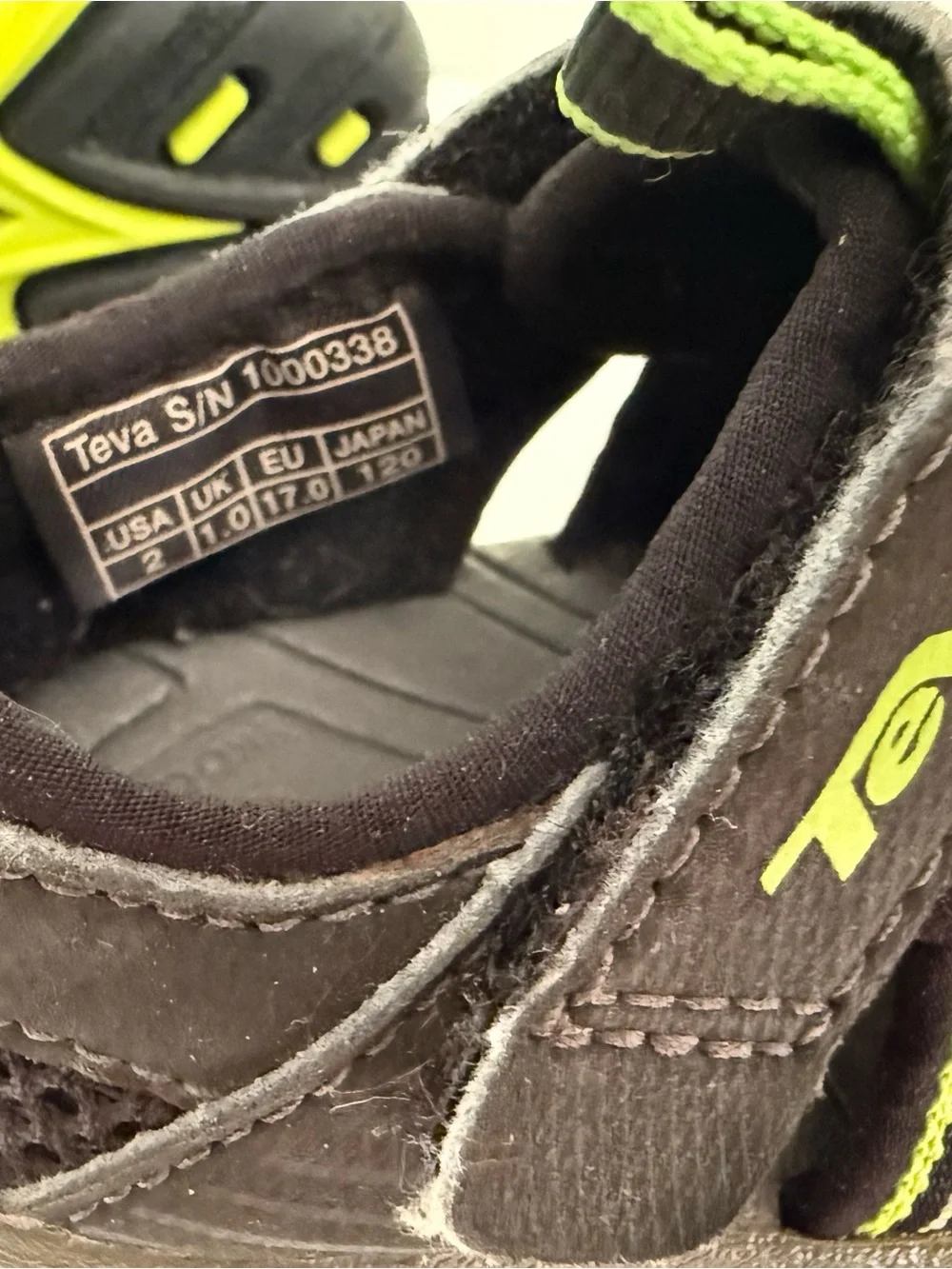 Teva Kids Black with Neon Green Trim